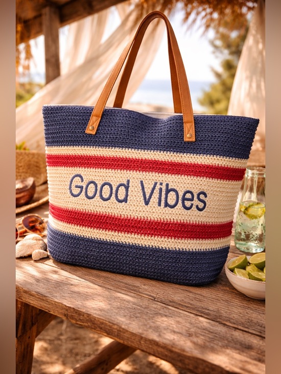 Handbags - #155 🔴New! Embroidered Good Vibes Tote Bag